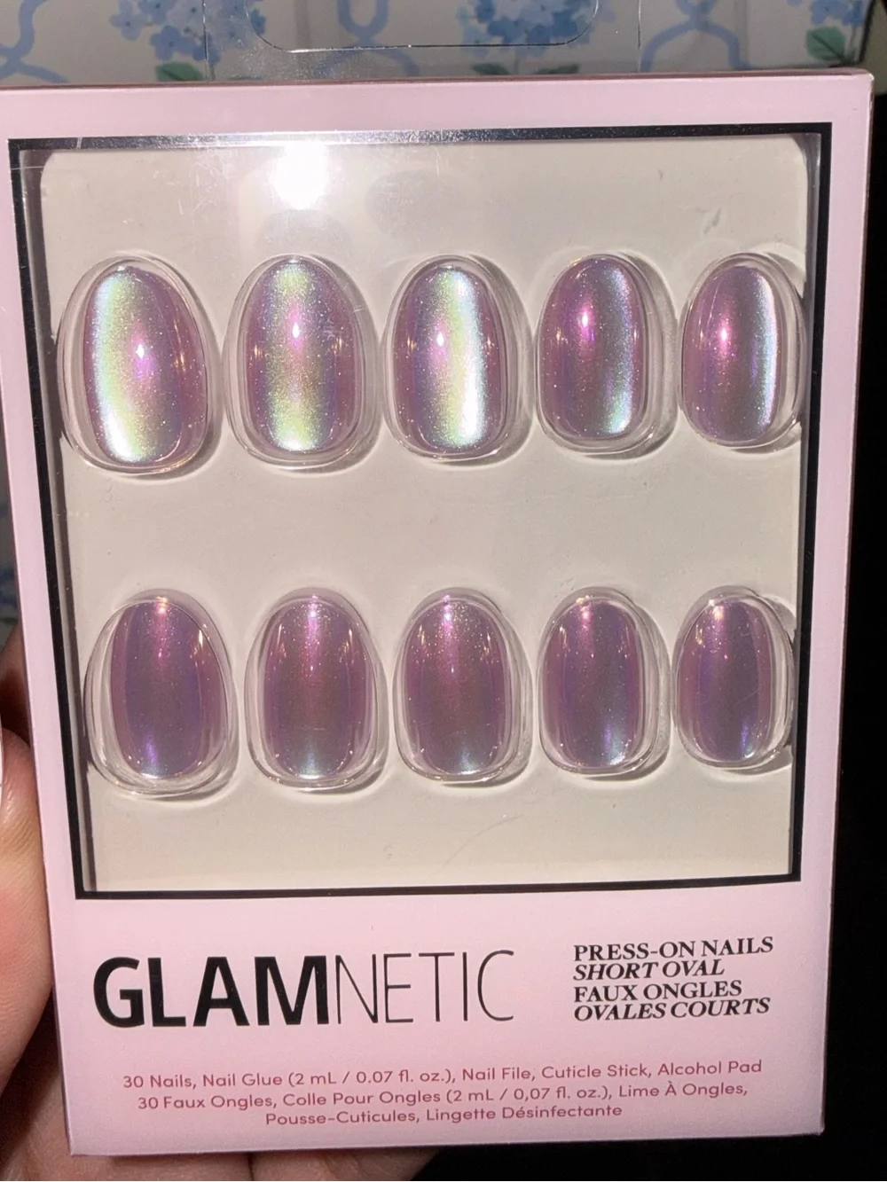 GLAMNETIC Pink Iridescent Press-On Nails - Short Oval Set